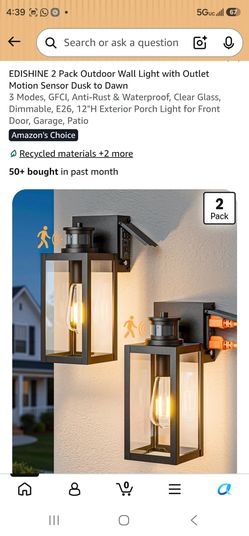 2 Pack Outdoor Wall Light with Motion Sensor