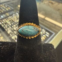 18KT Vintage Gold Ring W Blue Stone 41023-1