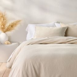 Full/Queen Heavyweight Linen Blend Duvet Cover & Sham Set Natural - Casaluna