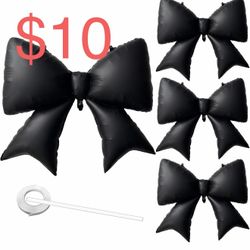 Black Bow Balloon 4 Pack, Giant 29x38 Inch Aluminum Foil Bow Balloons for Birthday Party Decorations, Bachelorette Party Wedding Bows Balloon Decor, B