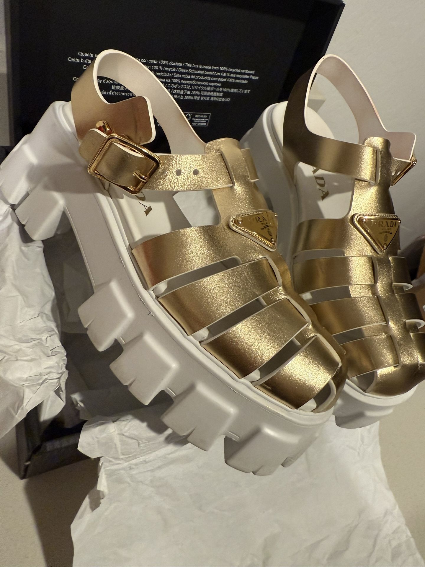 Prada Platform Gold Sandals Sz 37