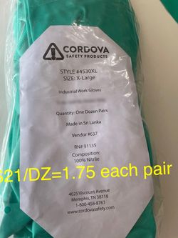 Cordova Chemical Gloves 12 Pack Ok My