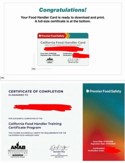 Certificado Manipulador de Alimentos/ Food Handler
