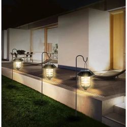 37.8 Inch Hanging Solar Lights Lantern Lamp with Shepherd Hook Dual Use Shepherd Hooks Solar Lights Outdoor IP65 Waterproof Coach Lights Outdoor Glass
