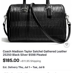 $598 Coach Madison Taylor Black Leather Bag
