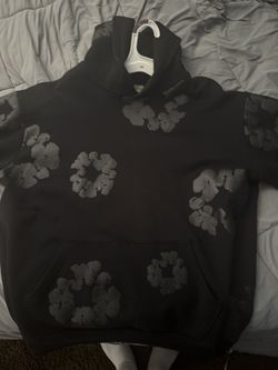 monochrome denim tear hoodie