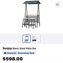 New In The Box Sunjoy Black Steel Patio Bar I Seasonal • Breezeway Back $598.00