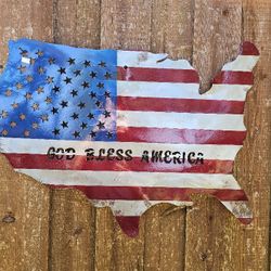 God Bless America Metal Wall Sing Decoration. Pottery, Planters, Plants, Talavera, Clay Pots.