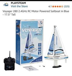 RC Motor Powered Sailboat in Blue - 17.5" Tall
