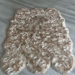 Fluffy Area Rug White/Brown 6 X 4 
