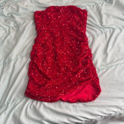 Red Sequin Strapless Dress