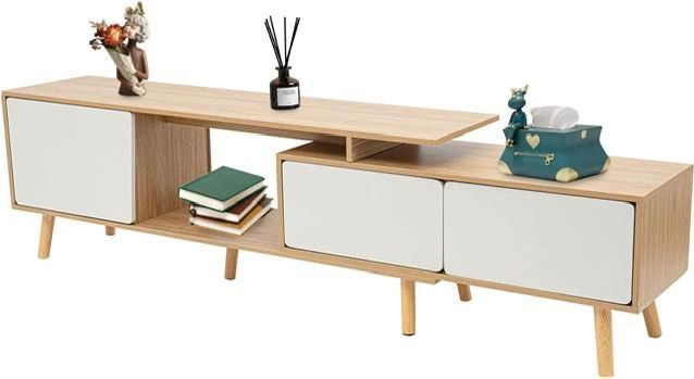 TV Stand, 3 Compartments Modern Entertainment Center with Storage