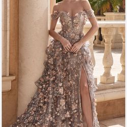 Silver Gown off Shoulder