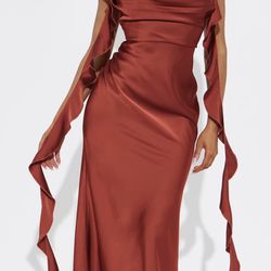 Satin Ruffle Midi Dress 