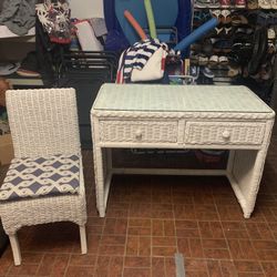 Glass Top Wicker Desk And Chair