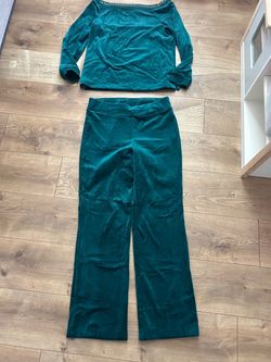 Boston Proper velour velvet green pants suit size medium travel vacation