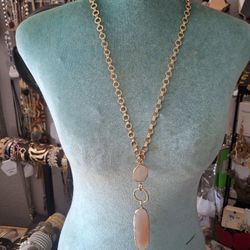 Moon Stone Pendant Long Necklace 