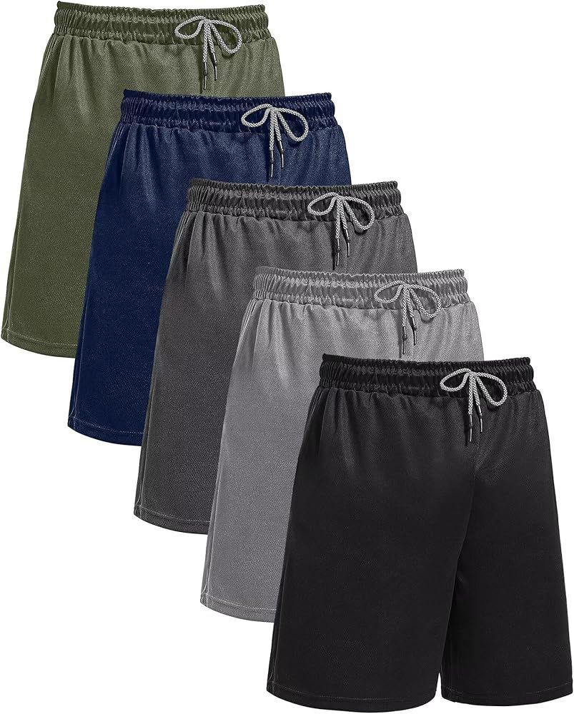 5 Pack Gym Shorts for Men 7 inch, Mens Athletic Running Shorts Dry Fit & Mesh Active Workout Shorts for Men with Pockets