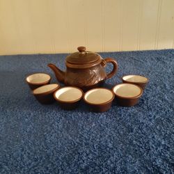 Antique Miniature Chinese Brown Dragon Tea Set Of 9