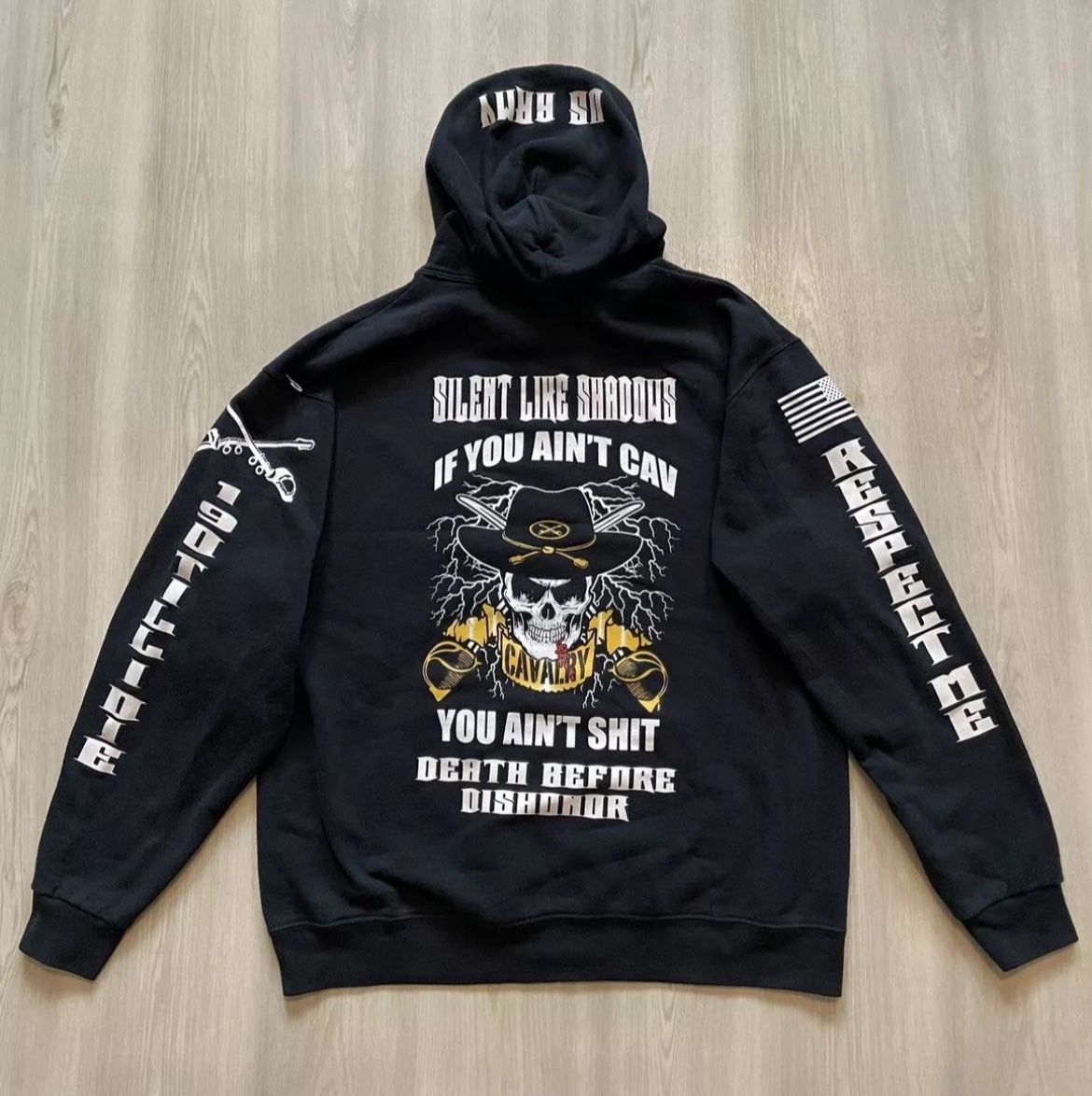 Vintage US Army Cavalry RCV Death Before Dishonor Respect Me Hoodie Mens Large