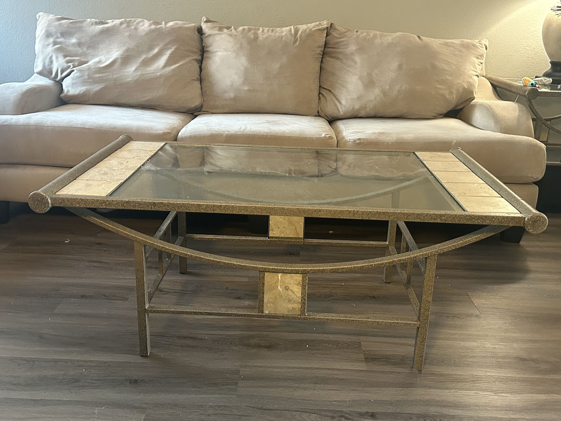 love seat, sofa, side table, coffee table and lamp