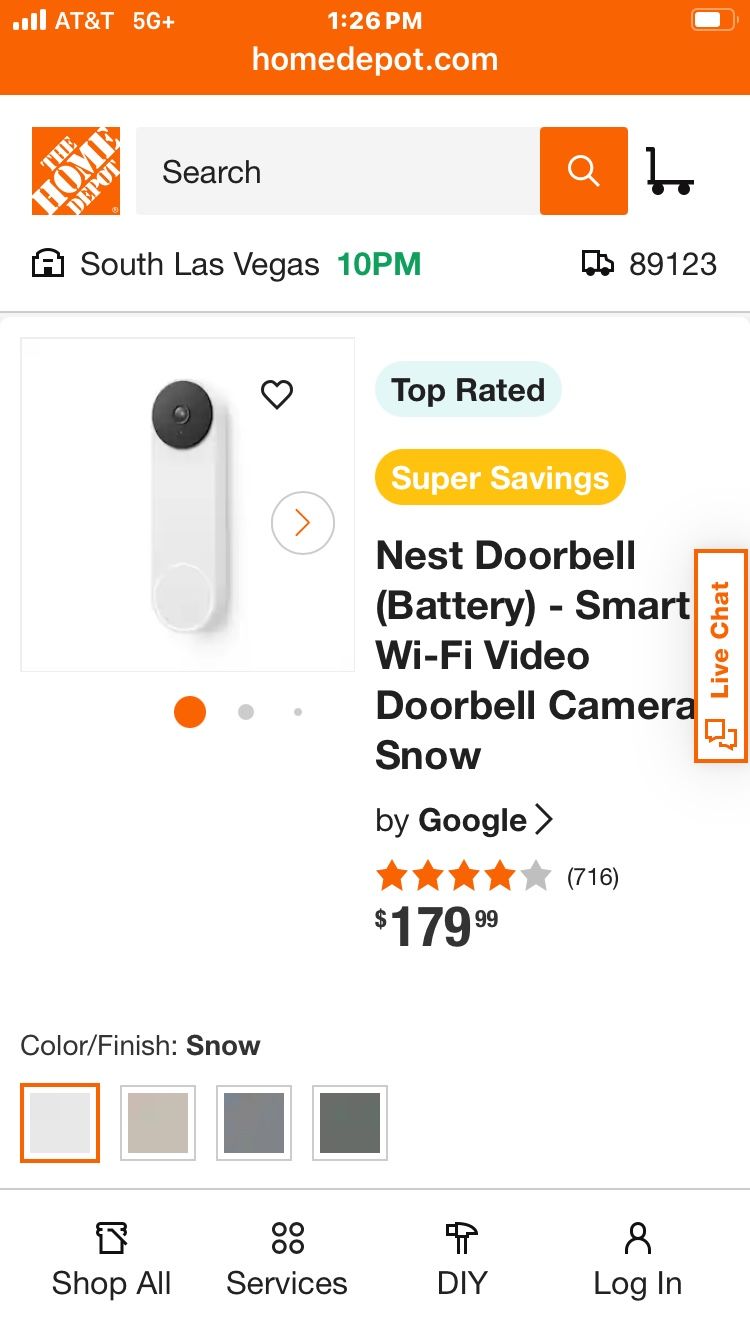 Google Nest Doorbell Battery Operated WiFi Video Doorbell Camera - Snow 