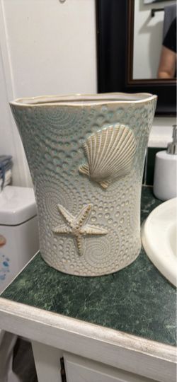 Porcelain Coastal Seashell Bathroom Tumbler Cup