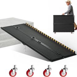 6 FT Portable Wheelchair Ramp-800LBS Heavy-Duty, High-Strength Aluminum Alloy with 4 Adjustable Legs, 4 Wheels, Triple Anti-Slip and Seamless Design, 