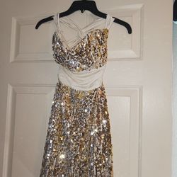 Shiny Dress  Sequins Gold And White Sz Small