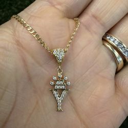 14k Curb Chain With 14k Letter Charm 