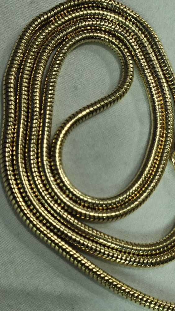 14k Gold plated over 925 Silver Snake Rope Necklace Chain 30 Inch 3 MM 27 Grams