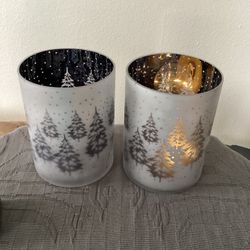 Winter Deer Flameless Glass Christmas Candle Holder