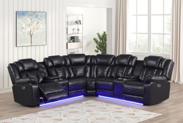 Zenith Modern Black Power Reclining Sectional with Subwoofer & LED