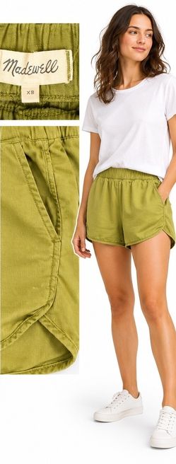 Madewell Olive Green Pull-On Dolphin Hem Shorts XS Oversized