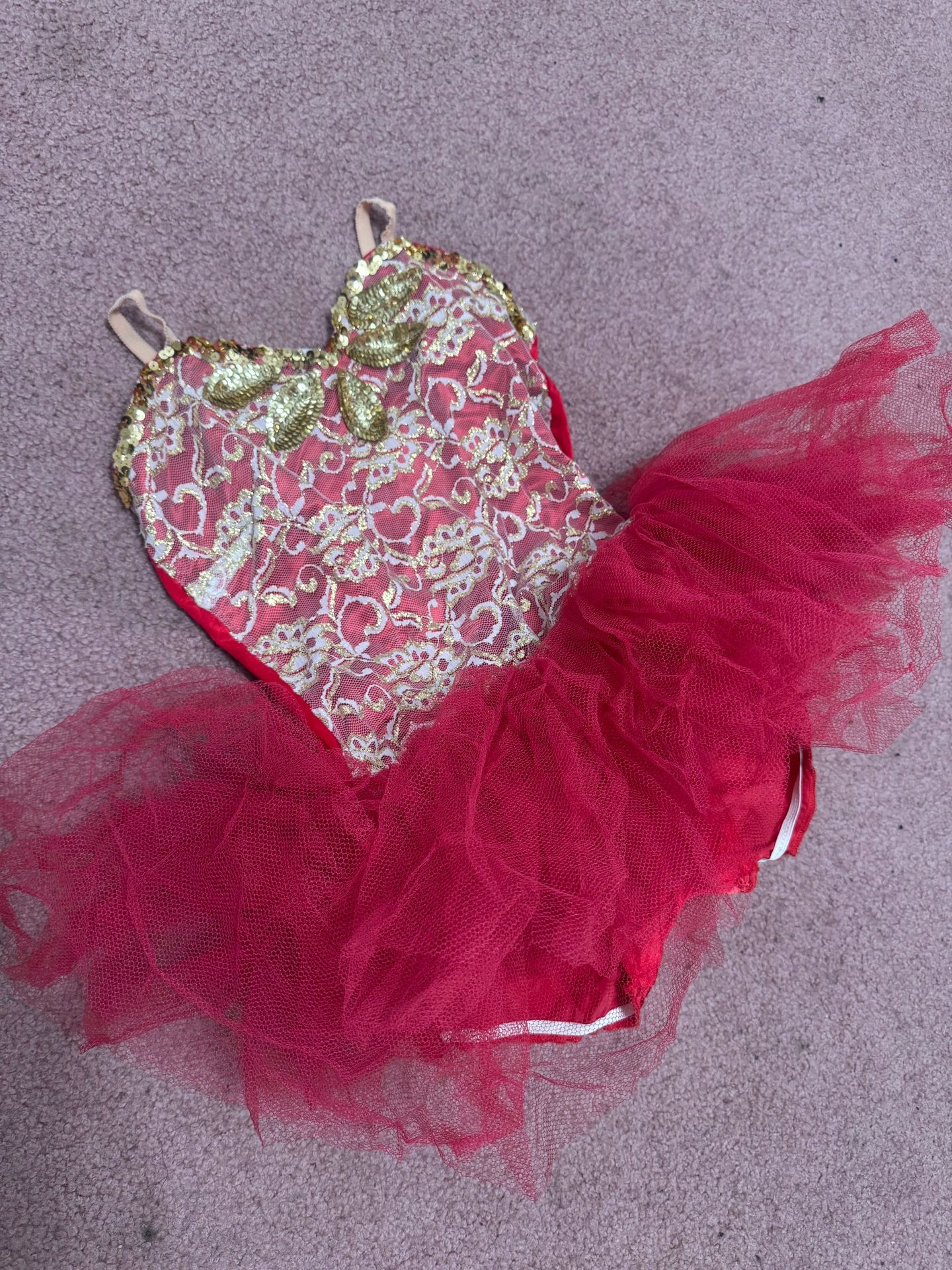 Girls kids vintage tutu dance performance costumes outfit dress red ballet tulle