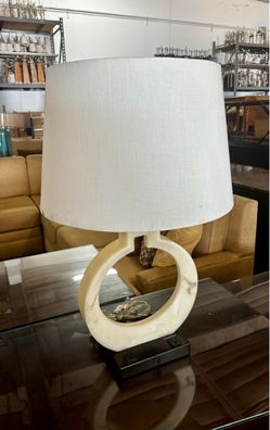White Ring Base Table Lamp with Linen Shade