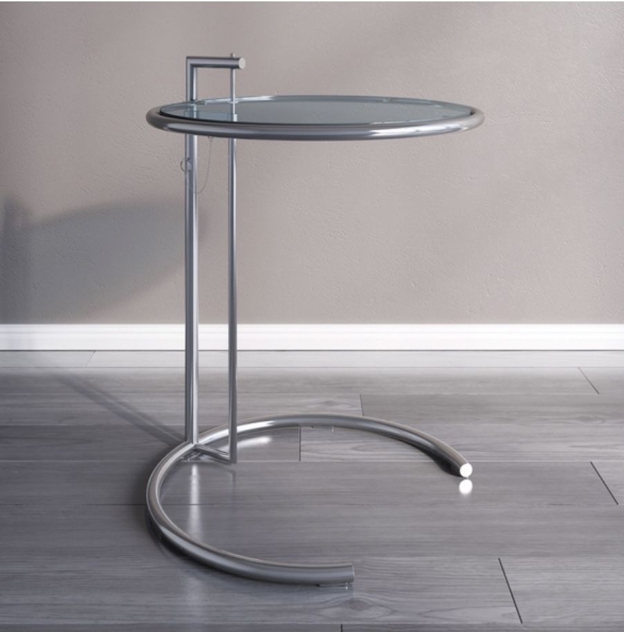 ADJUSTABLE HEIGHT GLASS CHROME SIDE END TABLE NIGHTSTAND 