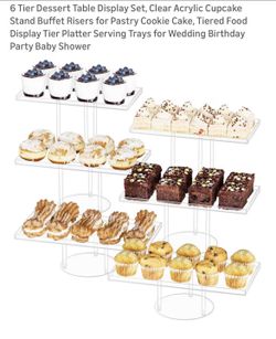 6 Tier Dessert Table Display Set, Clear Acrylic Cupcake Stand Buffet Risers for Pastry