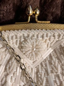 Vintage White Beaded Evening Clutch Bag