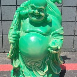 LARGE Buddha Statue Faux Green Jade Resin 3ft Tall Vintage RARE! 