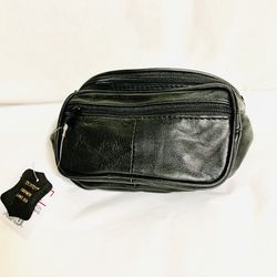 Buxton Black Fanny Pack Unisex Leather Small New