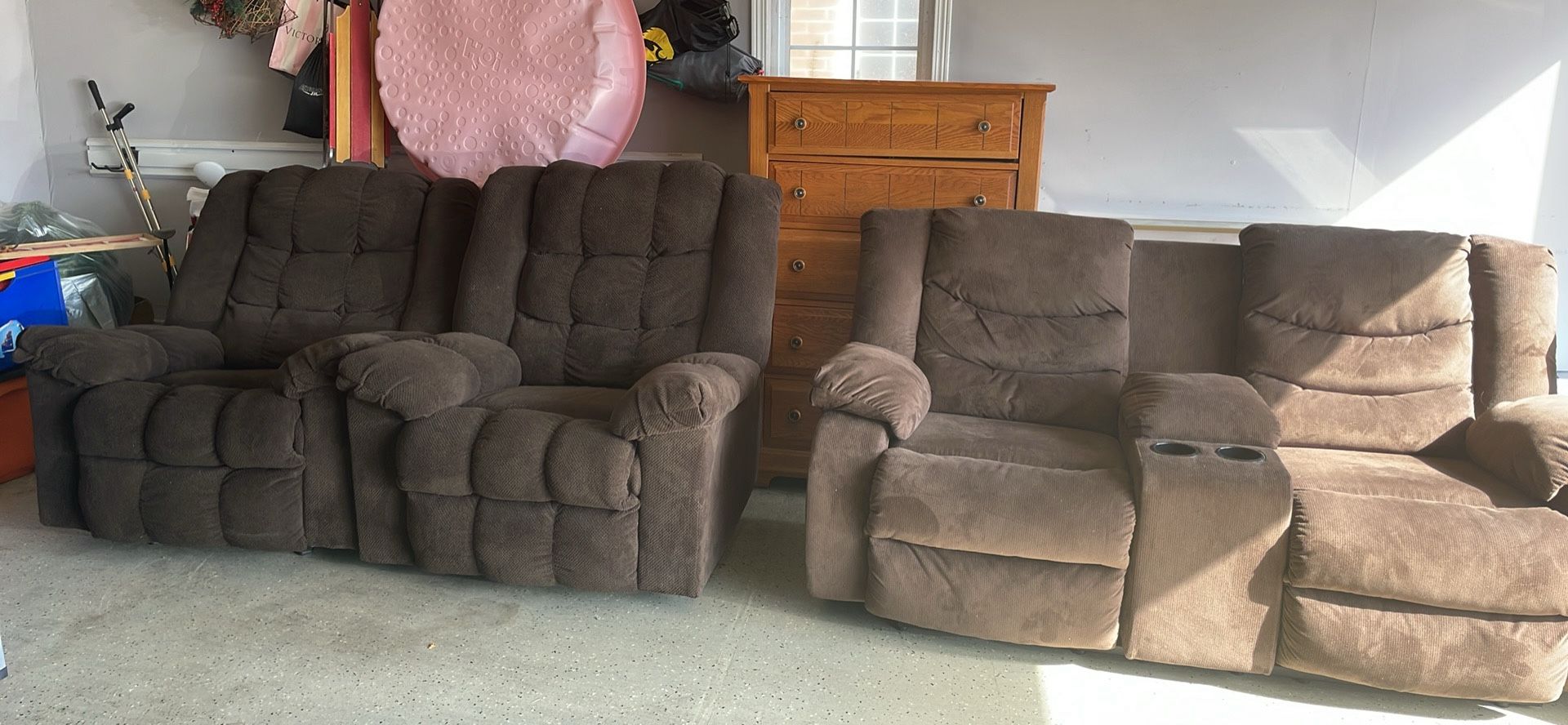 Reclining Love Seat And 2 Chairs Brown