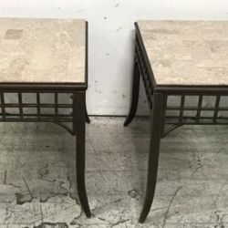 Set Of 4 1980s Blackened Metal and Stone Finish Tables 