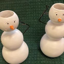 Snowman candle holder set