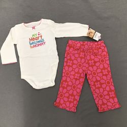 NWT Carter's baby  girl cotton 2 piece outfit set my heart belongs to mommy 9 M
