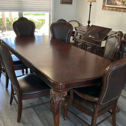 Dark Wood Dinning Table , 6 Chairs With Serving Cabinet 