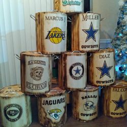 Custom Wooden Coolers NFL, NBA, CFL, SOCCER, AND BUSINESS LOGOS with custom First and Last names on Coolers. Customization is laser engraved 🔥