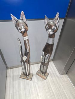 Two Vintage wooden  cats