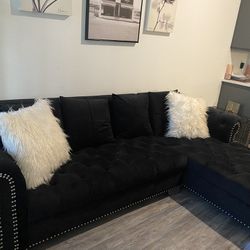 Black Velvet L Shaped Couch 