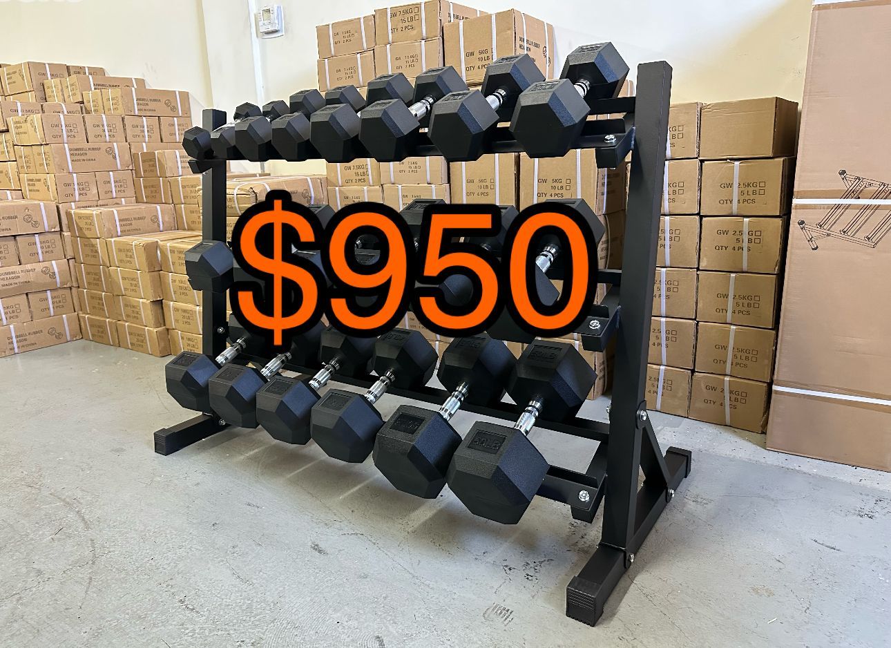 5-50 Lb Rubber Coated Hex Dumbbell Set with 3-Tier Heavy Duty Dumbbell Rack New in Box